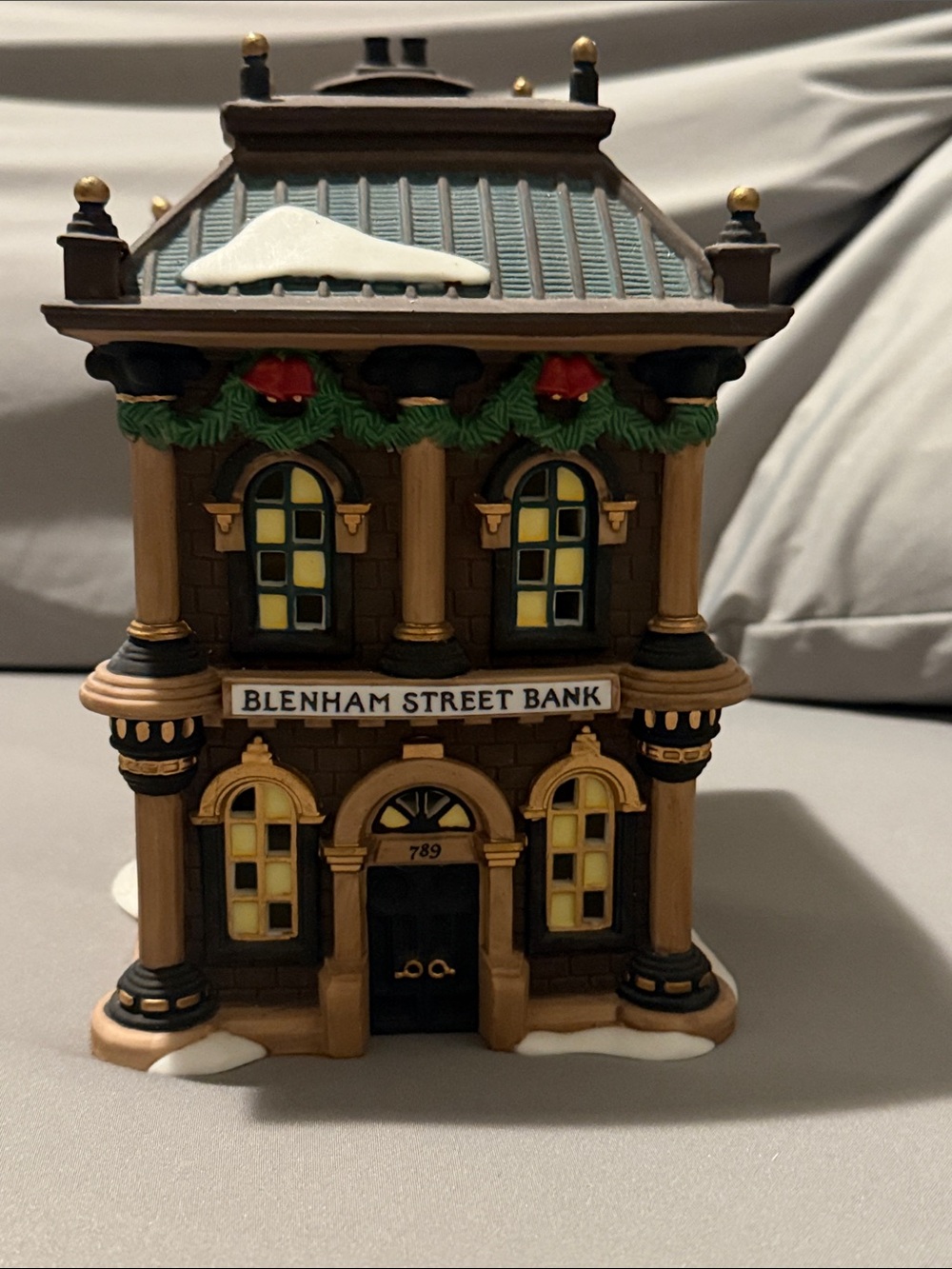 Department 56 Blenham Street Bank in Brown, Green, Gold and Cream